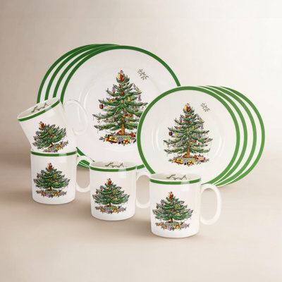 Christmas Tree Stoneware Dinnerware Set - Service for 4