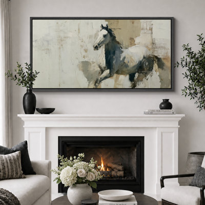 Running White Horse Modern Neutral Animal Wall Decor Extra Large Pictures Framed Canvas Print Wall Art
