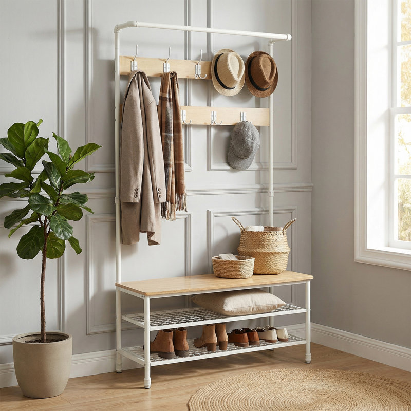 Alora 100 cm W Hall Tree with Storage Bench and Shoe Storage, Oak/White