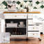 Îlot de cuisine sur roulettes de 52 po. Blanc, texture, étagère à épices, serviette 2 portes, 5 tiroirs, tablette ajustable pour bord de mer de luxe moderne avec chariot de rangement luxueux-451331733