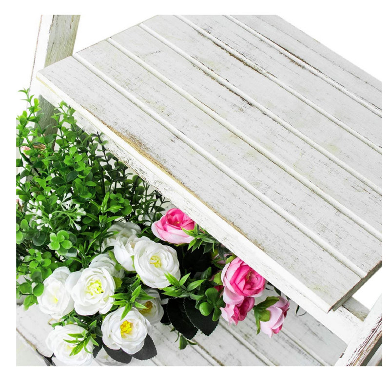 Eri Rectangular Multi-Tiered Foldable Ladder Solid Wood Plant Stand, White
