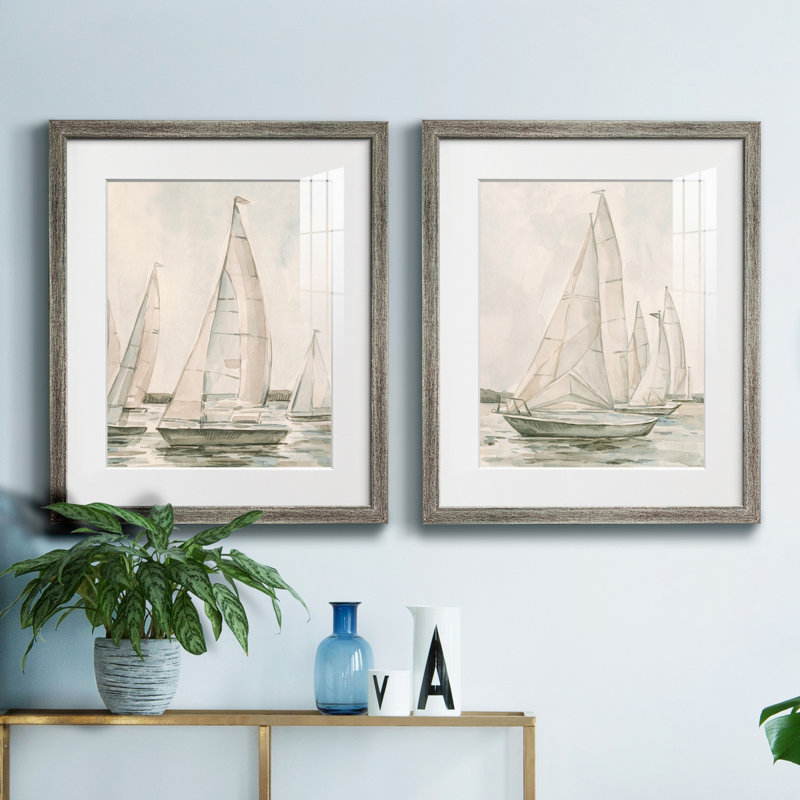«Sail Scribble I», ensemble de 2 reproductions d'art sur toile encadrées