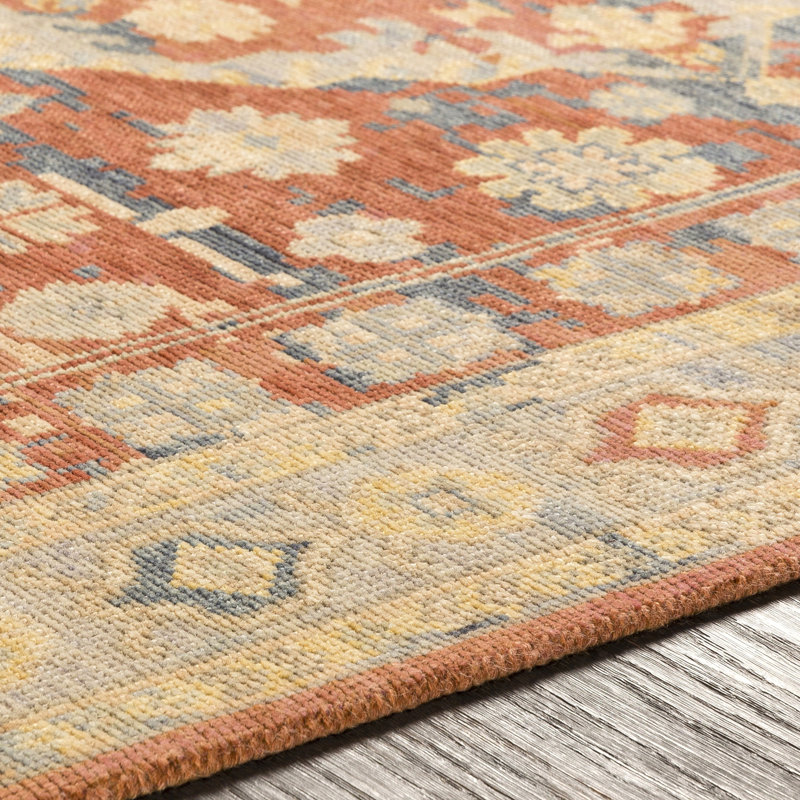 Tysheen Hand Knotted Wool Rust/Brown/Blue Rug, Rectangle 2' x 3'