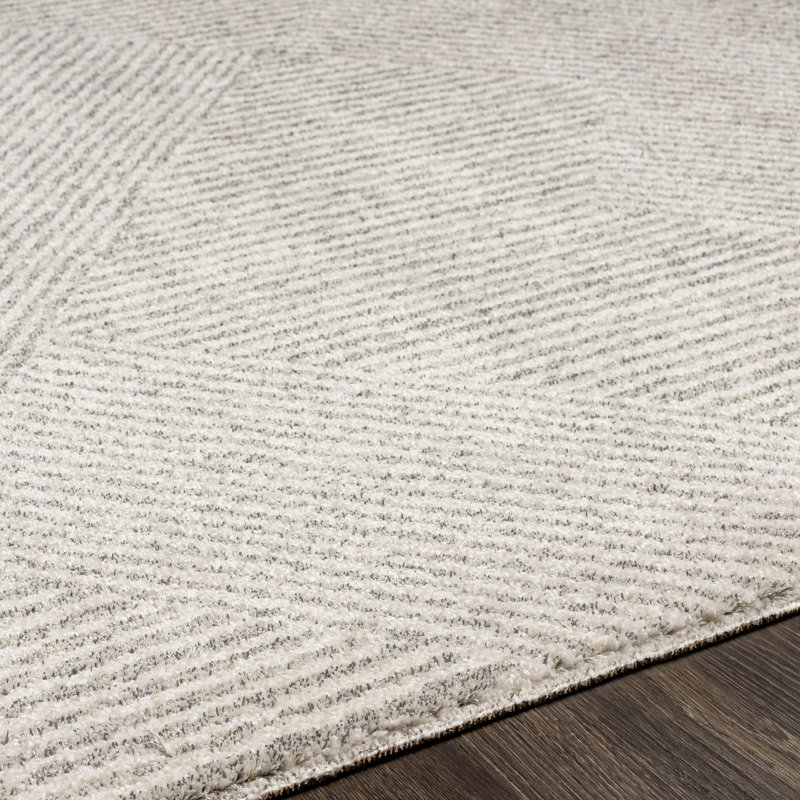 Tina Modern Geometric Gray/Ivory Area Rug, Rectangle 6'7" x 9'6"