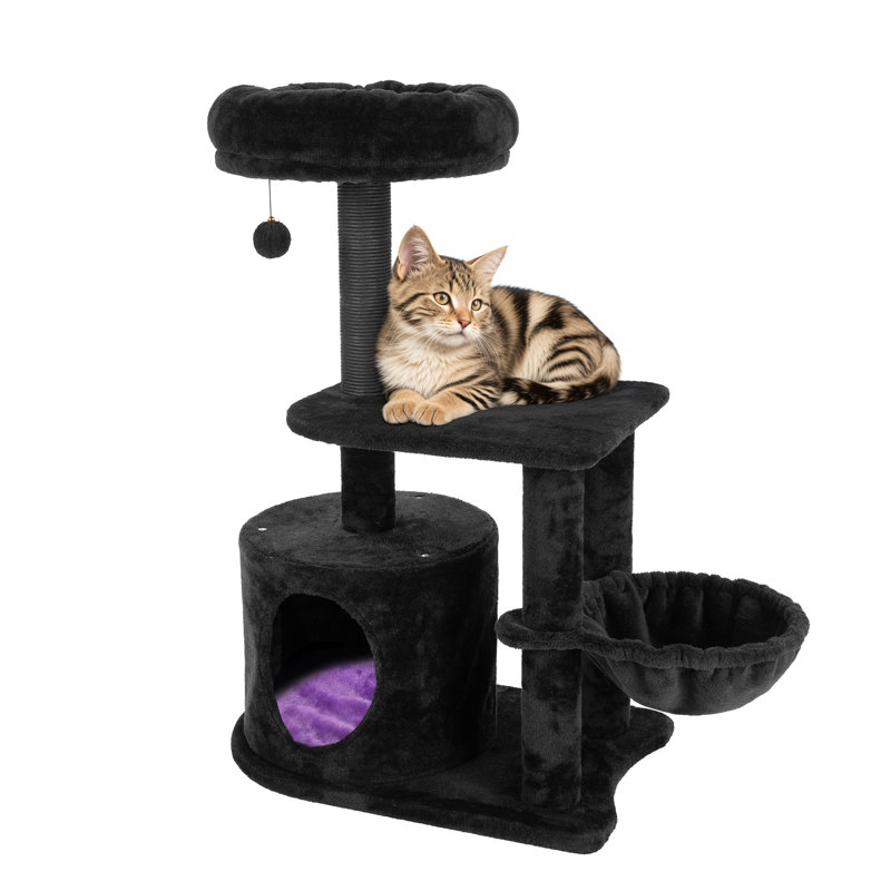 36.8" Black Velvet Gothic Cat Tree with Scratching Posts