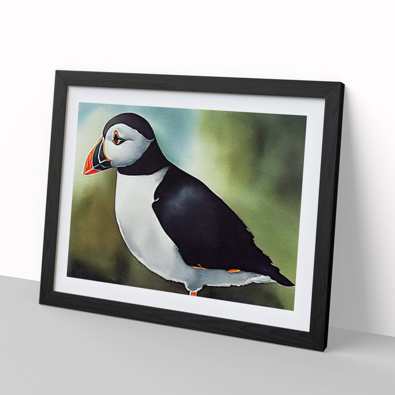 Captivating Puffin Bird - Framed Print, 25cm H x 34cm W x 2cm D, Black