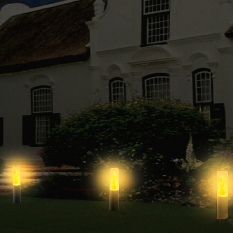 Black and Yellow LED Solar Pathway Light with Flame Effect