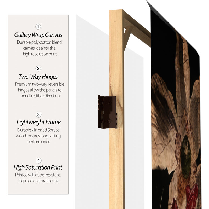 6 Ft. Tall Double Sided Vintage Flowers Canvas Room Divider, Vintage Bouquet