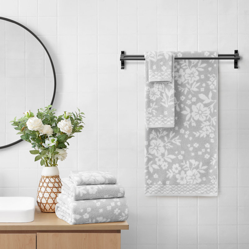 Lucky Brand Folk Floral Bath Towels 6-Piece, Glacier Gray