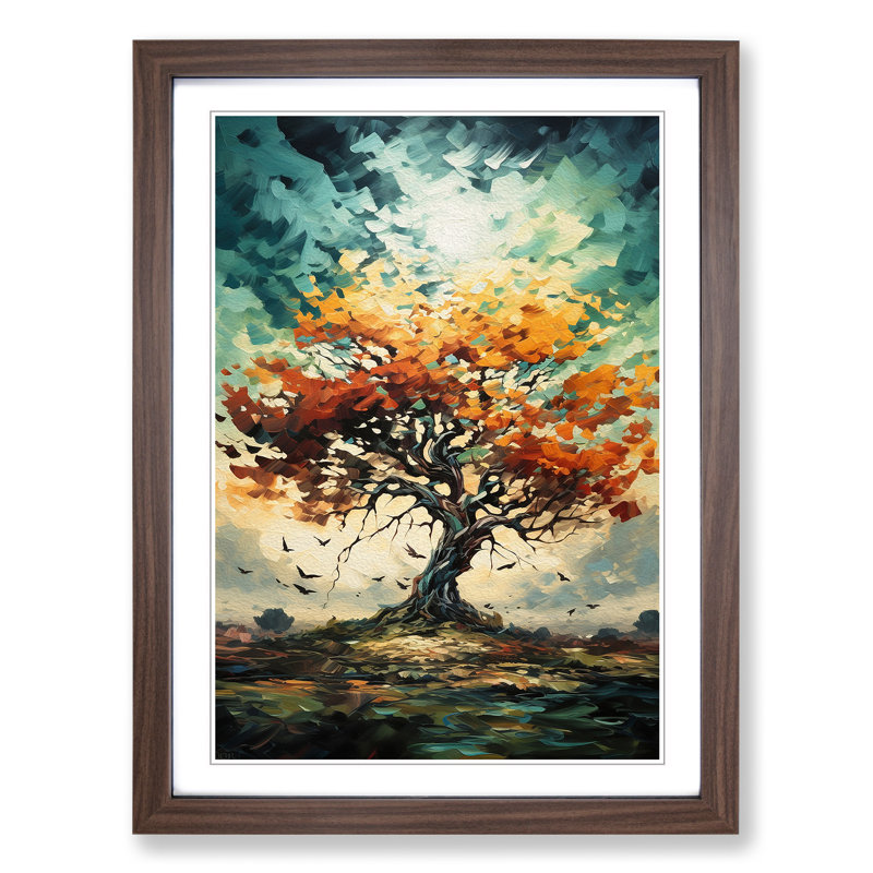 Oak Tree Action No.3 - Single Picture Frame Print on Wood, Walnut, 46cm H x 34cm W x 2cm D