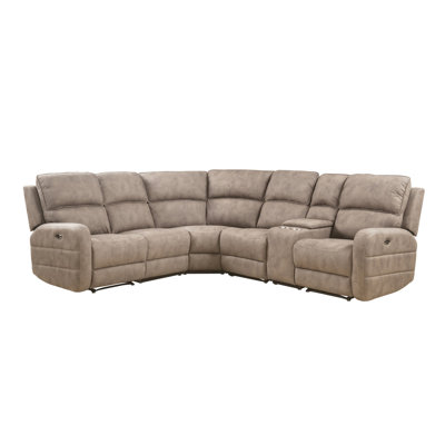 Rich Nubuck Sectional With Pillow-top Padding And Power Recline Tight Back Cushions Charging
