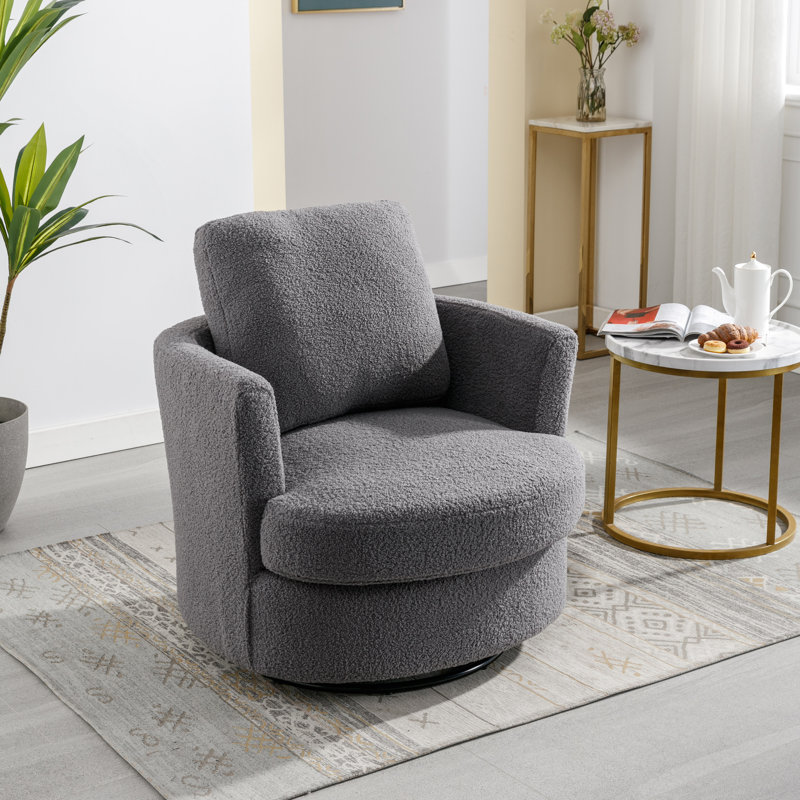 Yelina Polyester Slipcovered Swivel Barrel Chair, Gray Boucle 100% Polyester