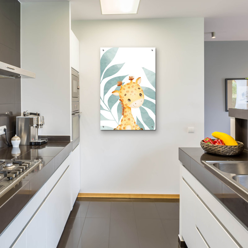 «Safari Baby Giraffe» par Petals Prints Design, art mural en verre acrylique, H 36 po x l 24 po x P 0,2 po