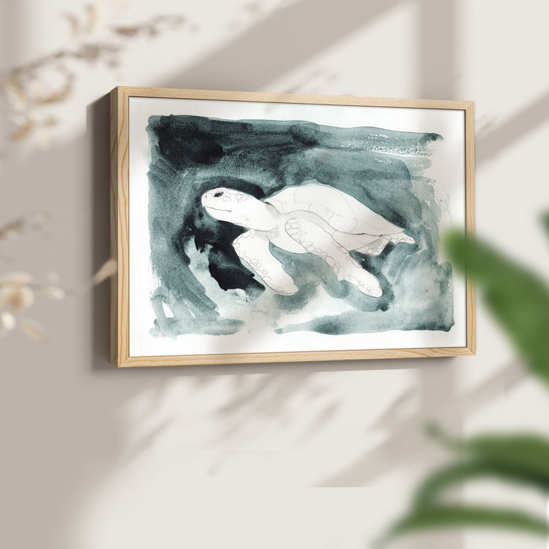 Sea Turtle Searching II -Framed Print - Restickable, H 8 po x l 10 po, Naturel