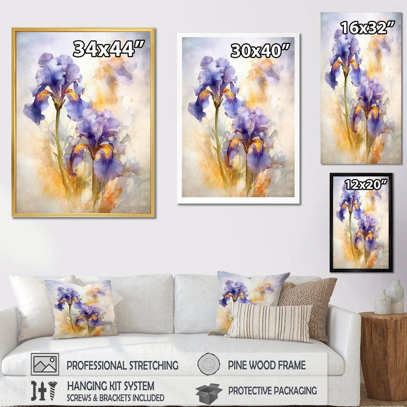 " Purple Yellow Impression Of Iris ", Natural Floater Framed, 44" H x 34" W x 1.5" D