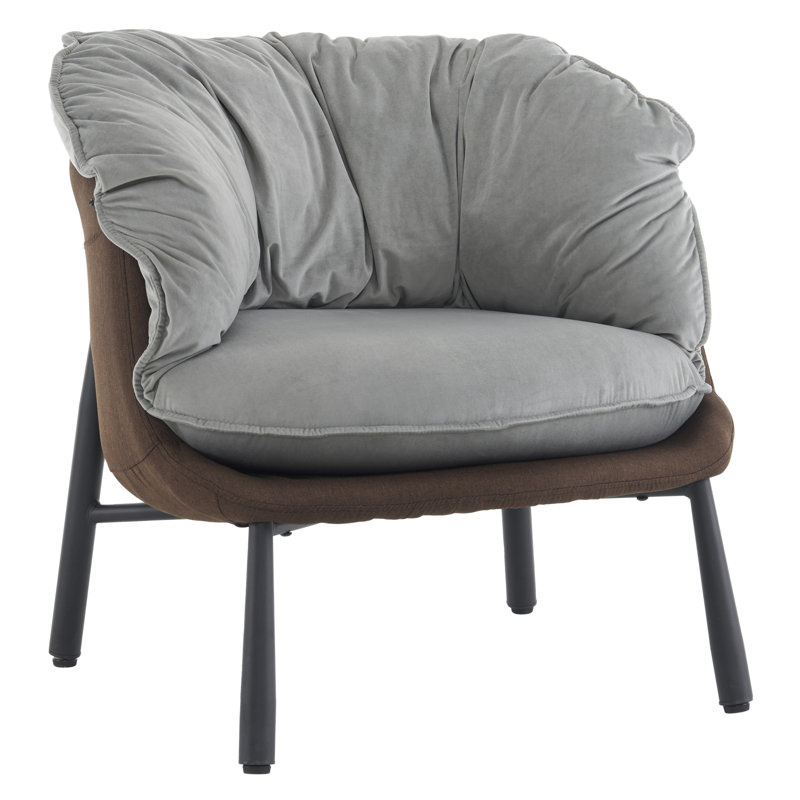 27.4" W Velvet Cotton Linen Removable Lounge Chair Accent Chair, Gray Velvet/Linen/Cotton