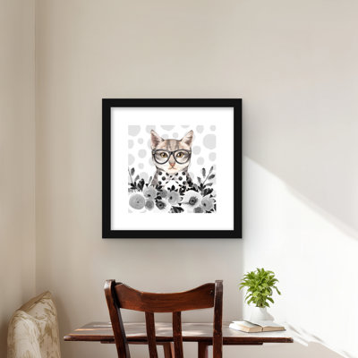 Geek Cat - imprimé mat gris encadré pour la décoration intérieure
