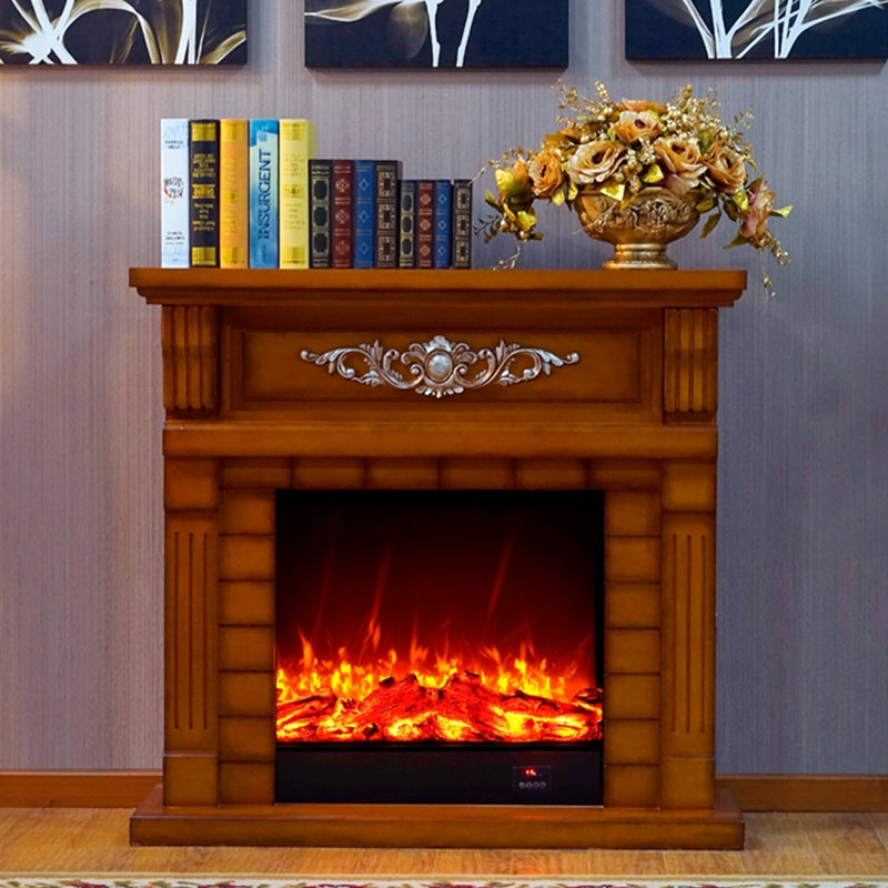Solid Wood Electric Fireplace, Brown