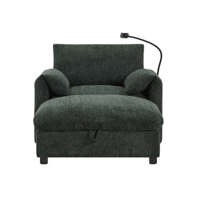 Canapé simple de 38 po avec repose-pieds de rangement, support de téléphone réglable, chargeur USB, poches de rangement latérales, accoudoirs en forme d'oreiller, méridienne large pour salon et appartement, chenille, 4 couleurs