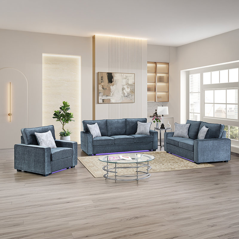 Gita 3 pièces bleu, 3 Pieces: Loveseat, Sofa, Chair, Blue