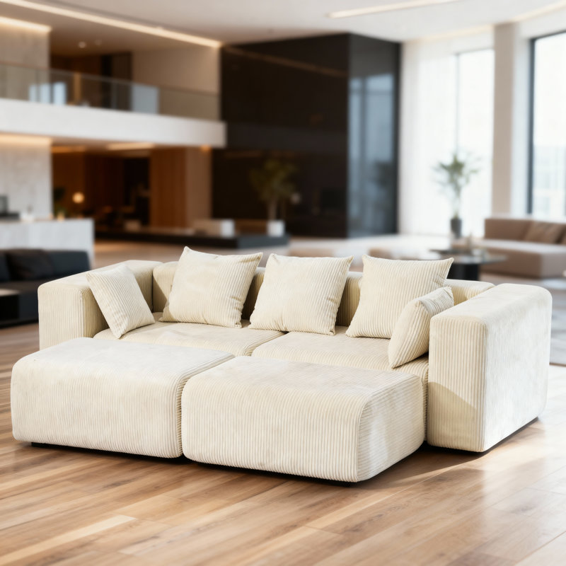Boneless Cloud Sectional Couch In Two Boxes, Compressed Modular Sectional Sofa With Deep Seat, Beige Polyester