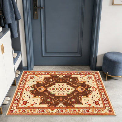 Tapis taupe à feuilles brunes pour le salon, doux et confortable, adapté à toutes les saisons, facile à entretenir, tapis de sol intérieur lavable à la machine, sous la table de ferme convenant à la chambre à coucher, à la salle à manger, au bureau, au patio, au balcon, à la décoration intérieure