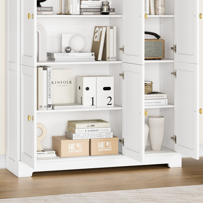 71'' H Tall American Style Standard Bookcase with 9 Doors and Adjustable Shelves, White
