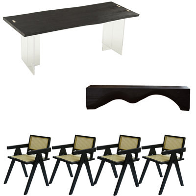 Modern black solid wood acrylic table set