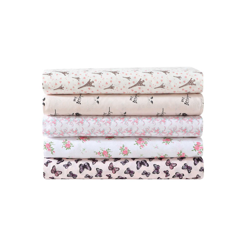 Ensemble de draps Betsey Johnson Paris Love, Ensemble de draps pour lit simple avec 2 taies d'o, Rose d'amour de Paris