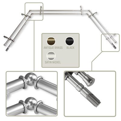 Steel Adjustable Bay Window Double Curtain Rod