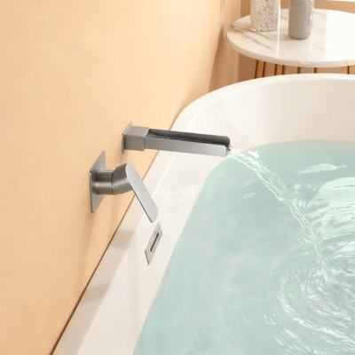 Wall Mounted Tub Faucet with Single Handle, Bathroom Waterfall Tub Filler