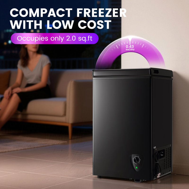 2.0 Cubic Feet Chest Freezer With 2 Removable Baskets Free Standing Top Open Door Compact Deep Freezer With Adjustable Temperature For Home/Kitchen/Office/Bar