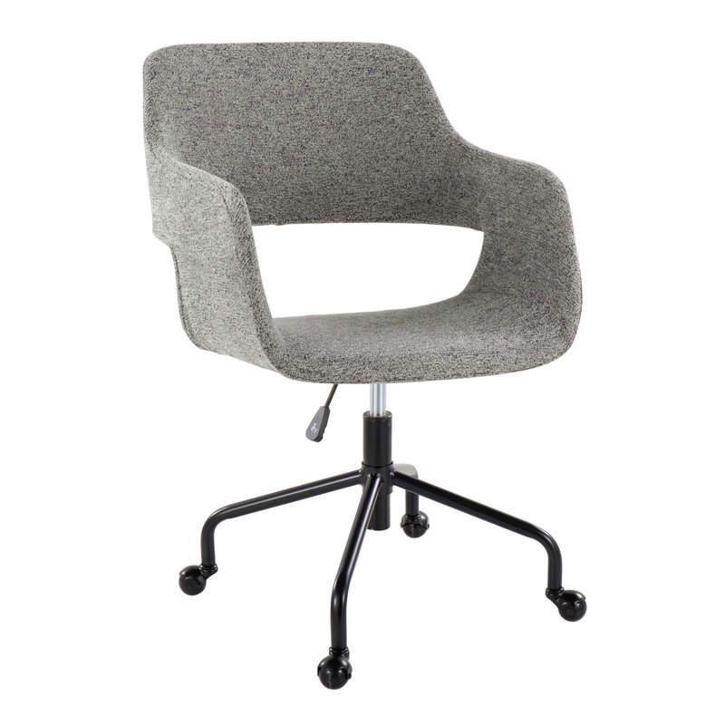 Chaise de bureau contemporaine réglable en métal et tissu noir, Gris