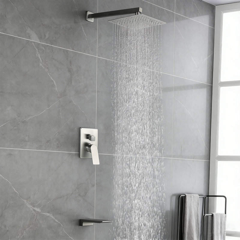 Brushed Nickel Complete Shower System With Rough In-Valve, Brushed Nickel
