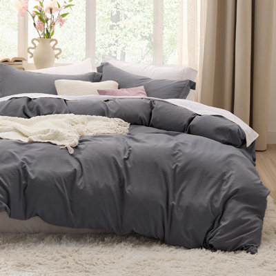 Housse de couette en microfibre de très grande taille - Ensemble de literie très douce en coton prélavé (ensemble de 3)