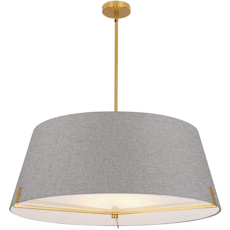 Luminaire suspendu 4 lumières Krisna, Laiton vieilli, gris, H 12,5 po x l 33 po x P 33 po