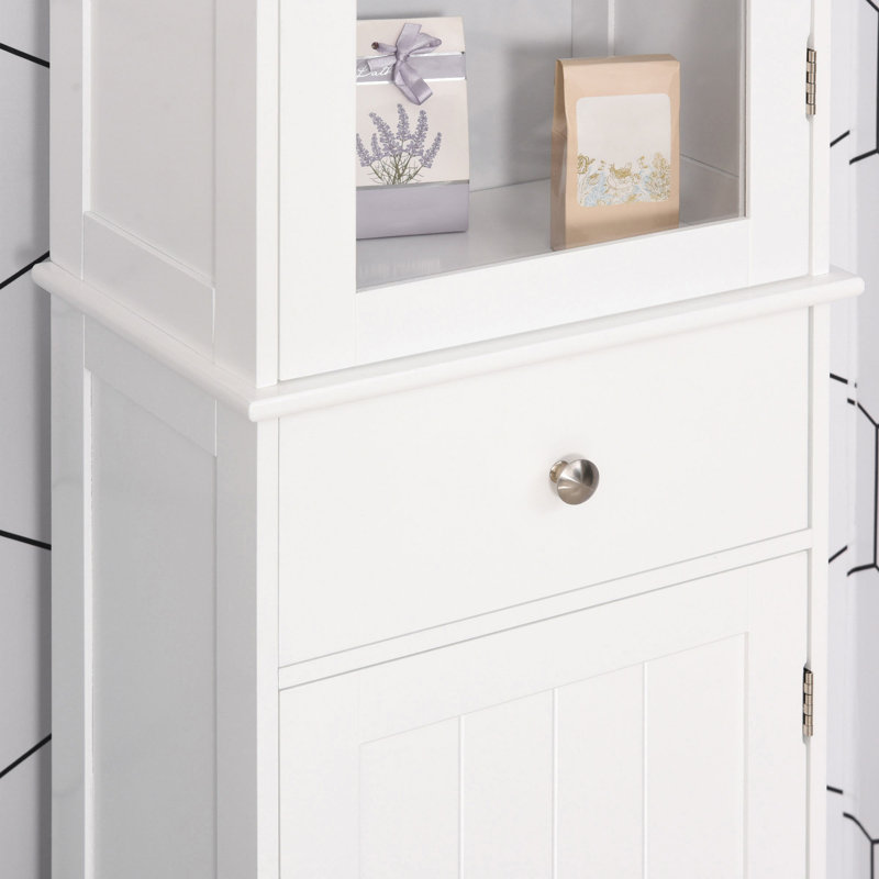 Armoire de rangement Kleankin, armoire de salle de bain haute, tour de lin étroite avec porte en acrylique, tiroir et tablettes, blanc
