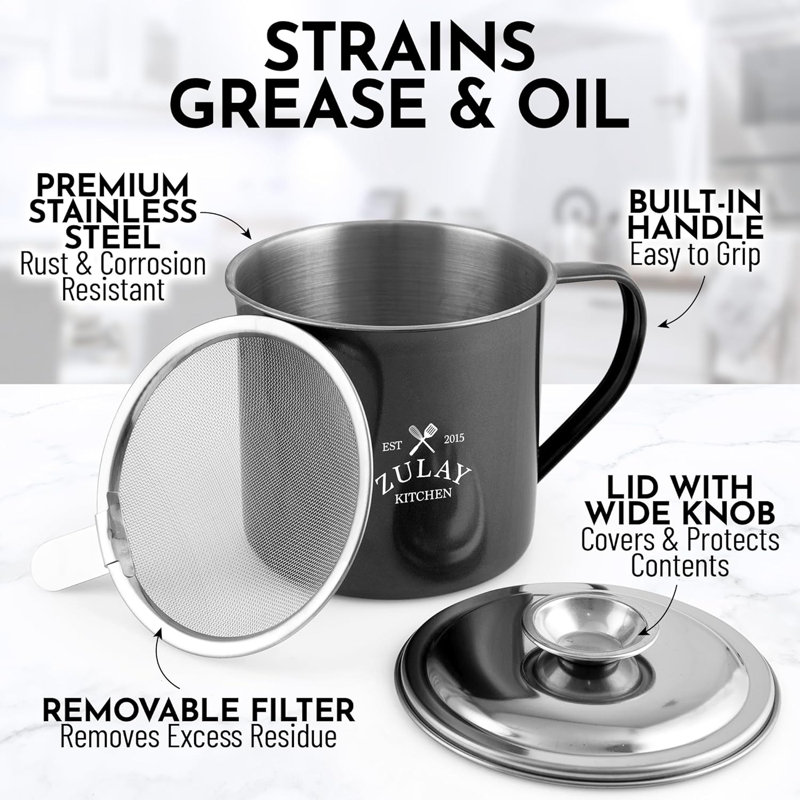 Zulay Kitchen Bacon Grease Strainer - Black