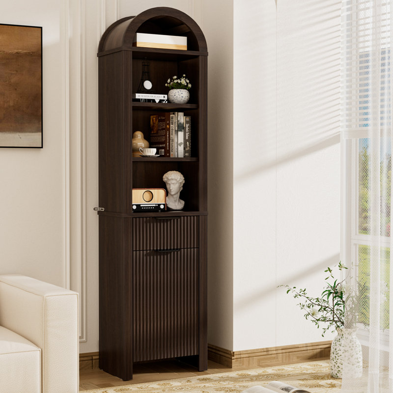 67 Inch Tall Storage Cabinet With Adjustable Shelves, Arched Narrow Storage Cabinet With Door And Drawer, Bathroom Cabinet With Anti-tipping Device For Bathroom, Living Room