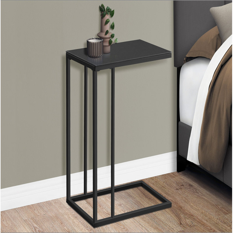 Table d'appoint, en forme de C, bout, côté, collation, salon, chambre à coucher, verre trempé, métal, contemporain, moderne