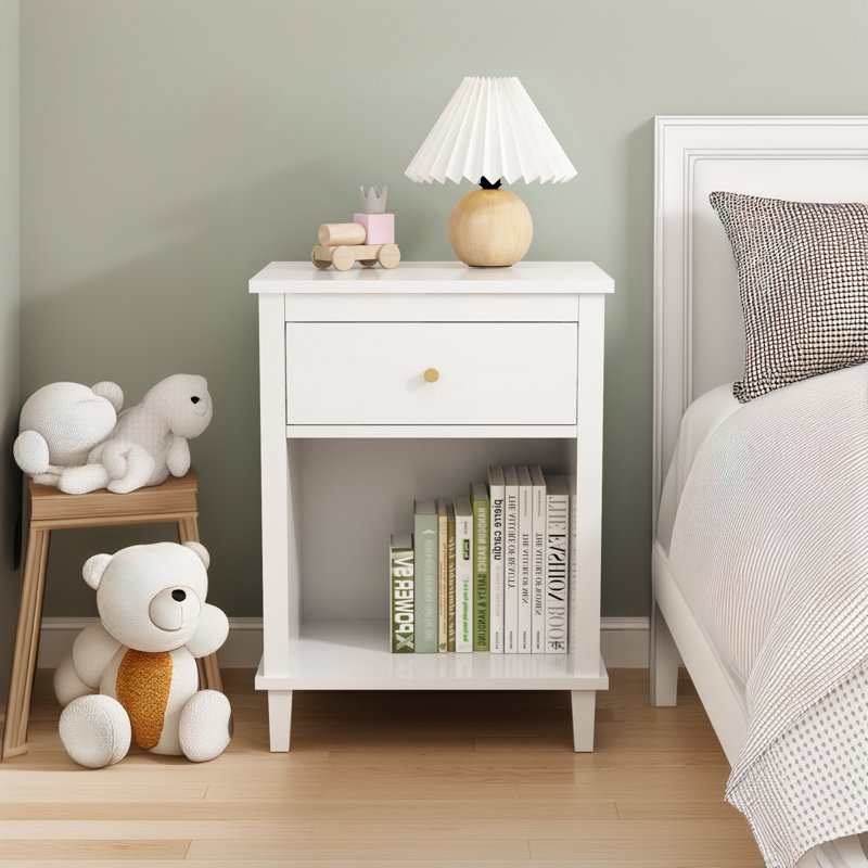 Aldreth 1 - Drawer Nightstand,Side Table With Shelf, White