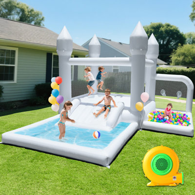 Château gonflable gonflable avec souffleur - château gonflable 13 x 12,3 x 8,3 pi avec glissade, fosse à balles, panier de basketball - aire de saut renforcée 840D Oxford - pour les fêtes d'anniversaire, de fête, de mariage, d'intérieur et d'extér