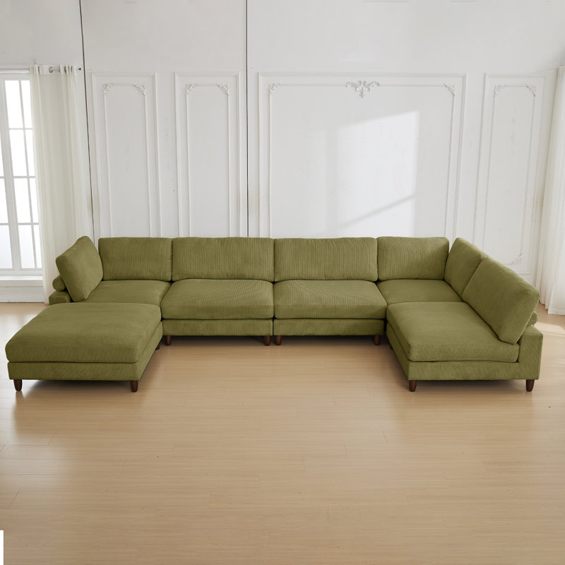 Canapé modulaire en velours côtelé 6 pièces, Velours côtelé vert
