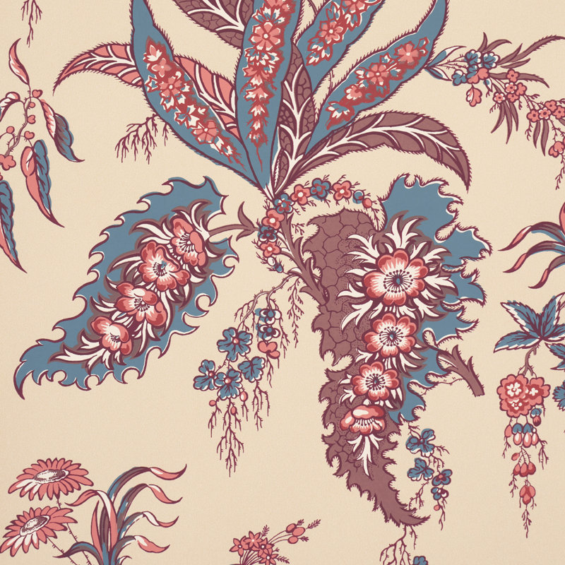 Papier peint botanique Apolline, Rouge / Bleu