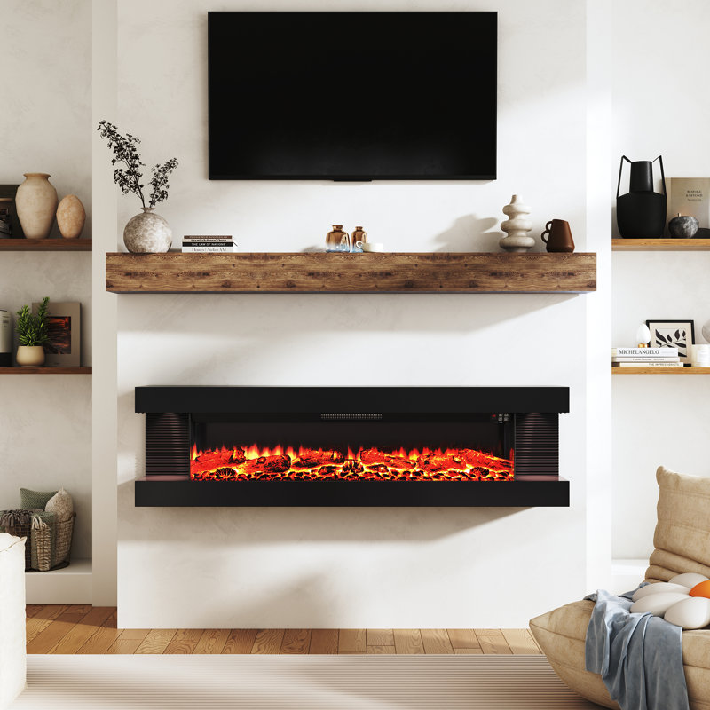 Wall-Mounted Electric Fireplace With Led Lighted Mantel, 3-Sided Glass Electric Fireplace Insert with Adjustable Flame And Remote Control