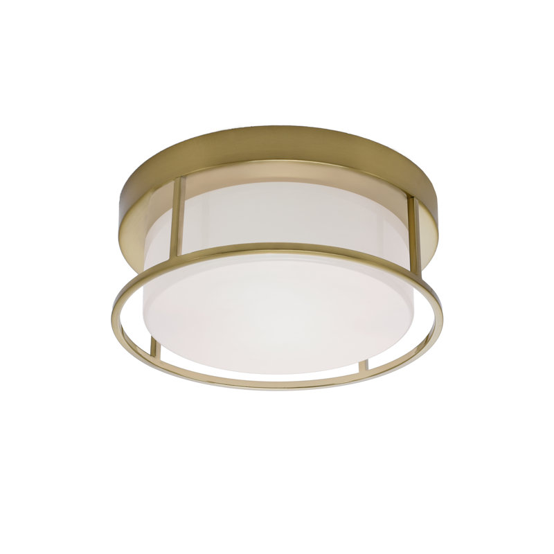 Plafonnier encastré avec verre en marbre blanc, Laiton, H 5 po x l 12 po x P 12 po
