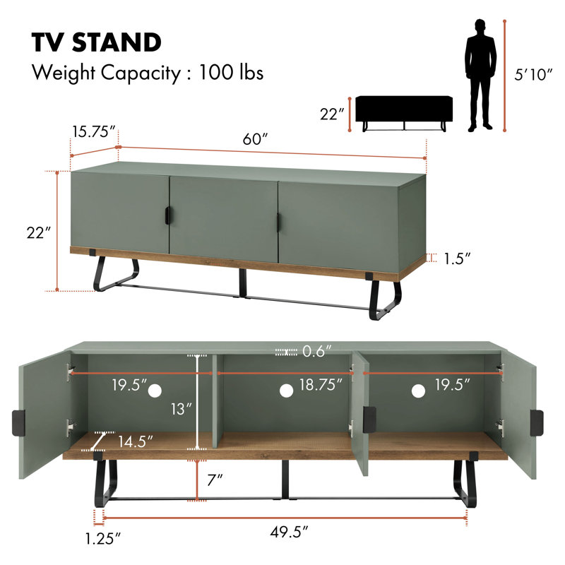 Maronay 60" Wide TV Console, Green/Oak Wood