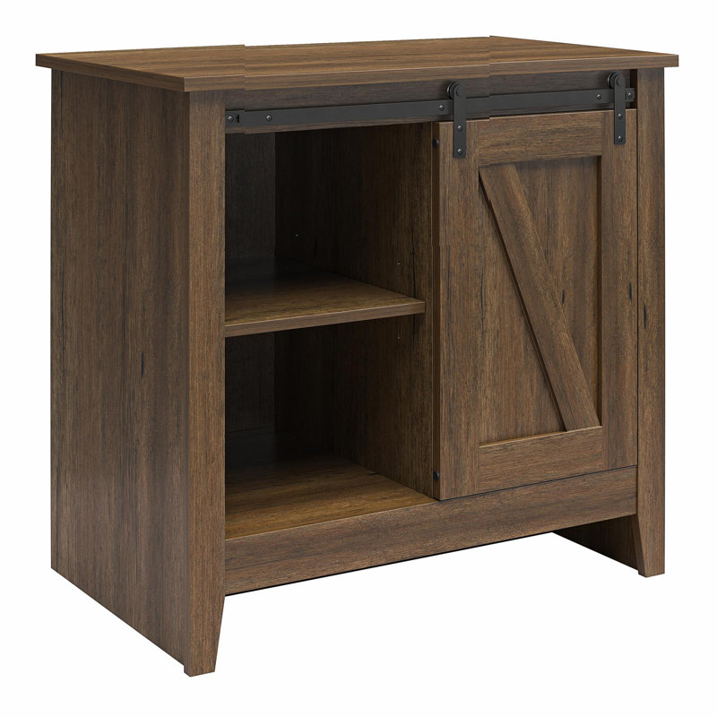 Alton Nightstand with Sliding Barn Door and 4 Shelves, Rustic Walnut