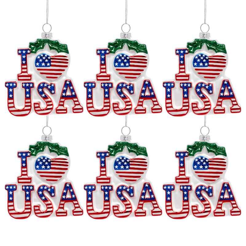 Patriotic I Love USA Ornament, 4 Inches