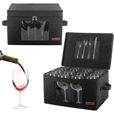 2 Pack Wine Glass Storage Box with Dividers, Stemware Storage Containers for Packing and Moving